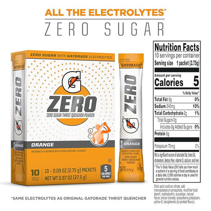 Gatorade G Zero Powder, Orange, 0.10oz Packets,(120 counts) , Pack of 12