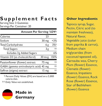 RESCUE Bach Plus Mood & Stress Support Gummies, Daytime Dietary Supplement with Passionflower, GABA, Saffron & Vitamin D, Natural Orange Flavor, Vegan & Gluten-Free, 60 Count