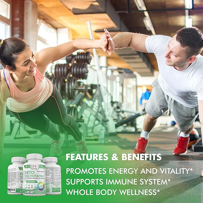 Keto Multivitamin for Women and Men - 35 Potent, Pure Ingredients - Vitamin C, Vitamin D, Vitamin A, Vitamin E and Zinc for Immune Support - Non GMO, Gluten Free, Sugar Free, All Natural - 30 Day
