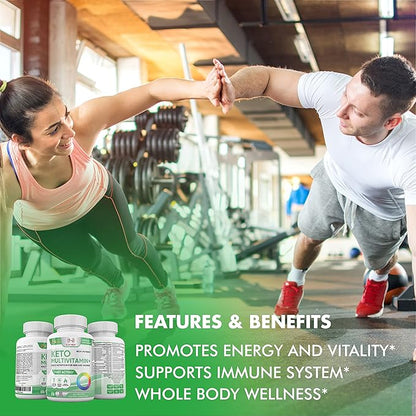 Keto Multivitamin for Women and Men - 35 Potent, Pure Ingredients - Vitamin C, Vitamin D, Vitamin A, Vitamin E and Zinc for Immune Support - Non GMO, Gluten Free, Sugar Free, All Natural - 30 Day