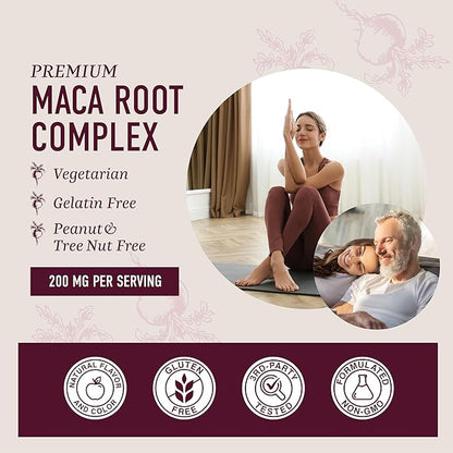 Maca Root Gummies with Natural Peach Flavor | Drive, Performance & Energy Support | Hormone Balance for Women and Men | Herbal Supplements 200MG Extra Strength | Vegetarian, Non-GMO | 60 Gummies