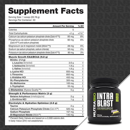 NutraBio Intra Blast BCAA EAA Electrolyte and Hydration Powder - Amino Acid Supplement, EAA/BCAA Powder - Non-GMO and Gluten Free - Blueberry Lemonade - 30 Servings