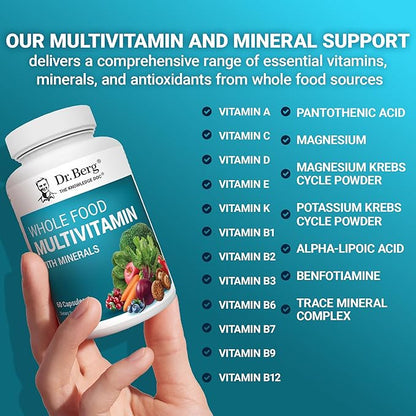 Dr. Berg Whole Food Multivitamin with Minerals - Daily Multivitamin for Men and Women - Includes Premium Whole Food Fruits and Vegetable Blend with Folate, Alpha-lipoic Acid and More - 60 Capsules