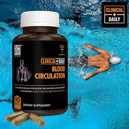 Clinical Daily Blood Circulation Supplements. Butchers Broom, Horse Chestnut, Hawthorn, Cayenne, Arginine, Diosmin Varicose Veins Treatment for Legs. Poor Circulation and Vein Support. 90 Capsules.