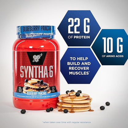BSN SYNTHA-6 Whey Protein Powder, Milk Isolate Protein Powder with Micellar Casein, Blueberry Pancake, 28 Servings (Packaging May Vary)