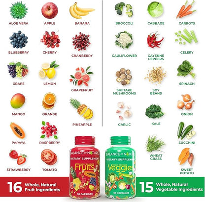 Balance of Nature Whole Food Supplement with Fruit and Vegetable Ingredients for Women, Men, and Kids - 90 Capsules, 3 Sets