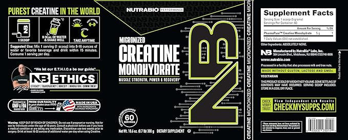 NutraBio Pure Creatine Monohydrate Powder Supplement, Unflavored, (300 g) - Supports Bulk Muscle Energy, Recovery, and Strength - HPLC Tested Pure Grade Creatine Powder Supplement for Men and Women
