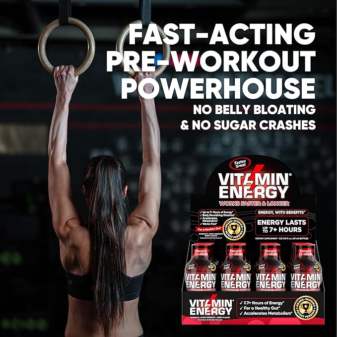Pre Workout Vitamin Energy Drink - Keto Friendly Sugar Free Shots | Natural Clean Green Tea Caffeine with Proprietary Endurance Blend | Energize up to 7+ Hours - Berry - 1.93 Fl Oz (Pack of 48)