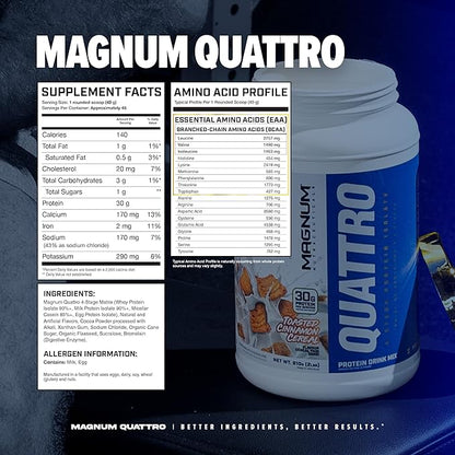 QUATTRO Magnum Nutraceuticals Whey Protein Powder, Toasted Cinnamon Cereal 2lb – Premium Protein Isolate Blend for Muscle Growth & Recovery