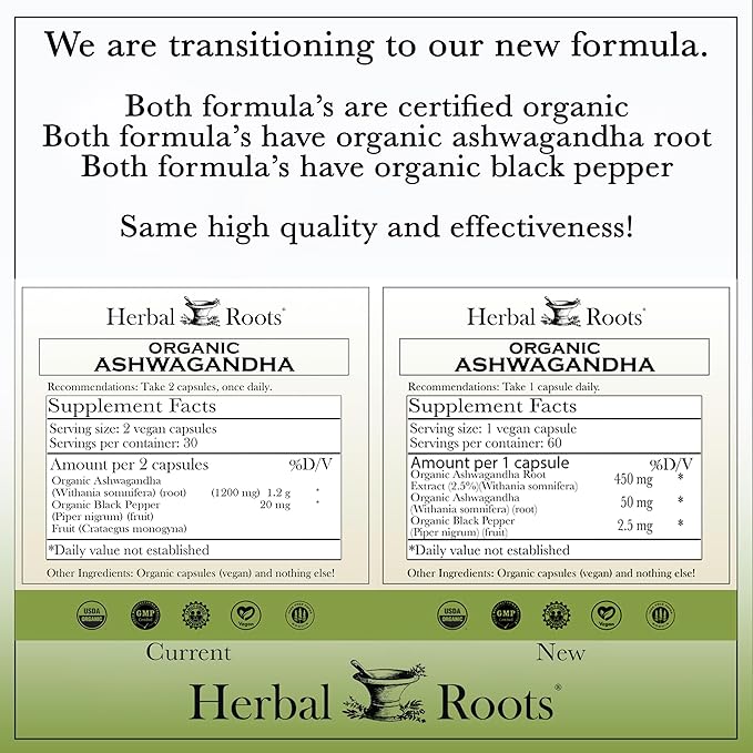Herbal Roots Ashwagandha Capsules | Extra Strength | Ayurvedic for Overall Health for Men and Women | 60 Vegan Capsules