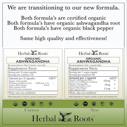 Herbal Roots Ashwagandha Capsules | Extra Strength | Ayurvedic for Overall Health for Men and Women | 60 Vegan Capsules