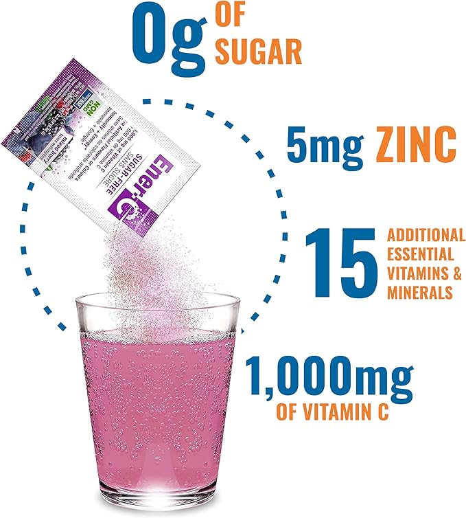 Ener-C Sugar Free Energy Mixed Berry Multivitamin Drink Mix Vitamin C 1000mg & Electrolytes - Natural Immunity Support with Real Fruit Juice Powders Non-GMO Vegan & Gluten Free - 30 Count