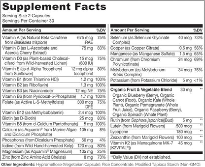 NATURELO Whole Food Multivitamin for Teenage Boys - Vitamins and Minerals Supplement for Active Kids - with Plant Extracts - Non-GMO - Vegan & Vegetarian - 60 Capsules
