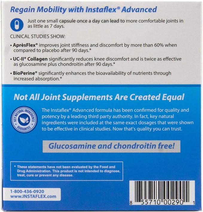 Instaflex Advanced Joint Support Nutritional Supplement Capsule with Doctor Formulated Joint Relief Supplement, Featuring UC-II Collagen & 5 Other Joint Discomfort Fighting Ingredients, 60 Ct