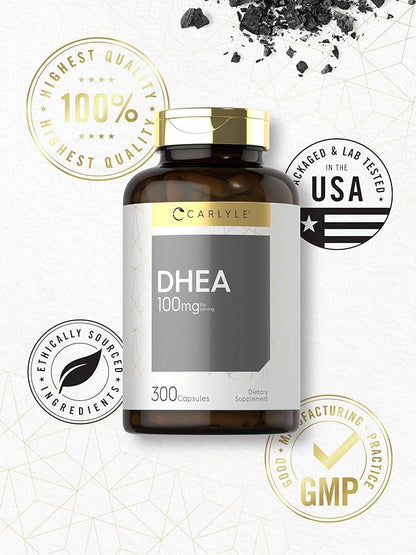 Carlyle DHEA 100mg Supplement | 300 Capsules | Non-GMO & Gluten Free