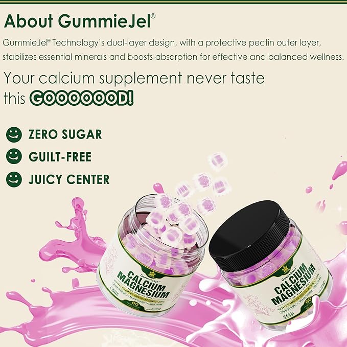 Plant Based Calcium Supplement 600mg with Vitamin D3 K2, Zinc for Bone Strength, Sustainably Sourced Algae Calcium Magnesium 2:1 Ratio, Sugar Free Calcium Gummies 70+ Trace Minerals, Vegan, 60 Counts
