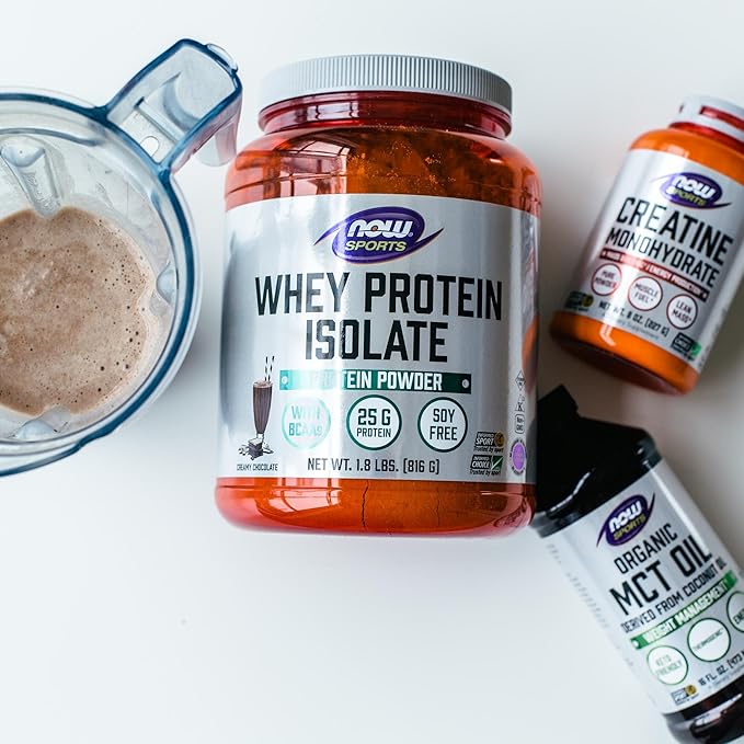 NOW Foods Sports Nutrition, Whey Protein Isolate, 25 g With BCAAs, Creamy Chocolate Powder, 1.8-Pound