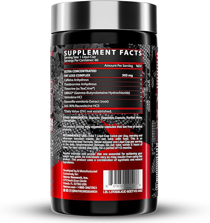 Nutrex Research Lipo-6 Black Ultra Concentrate | Thermogenic Energizing Fat Burner Supplement, Increase Weight Loss, Energy & Intense Focus |Capsule, 60Count