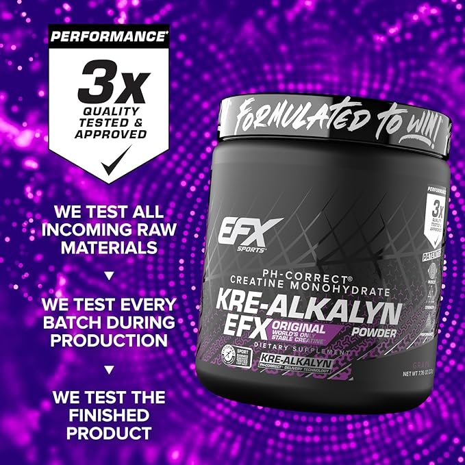 EFX Sports Kre-Alkalyn EFX Powder | pH Correct Creatine Monohydrate Powder Supplement | Strength, Muscle Growth & Performance | 110 Servings (Grape)