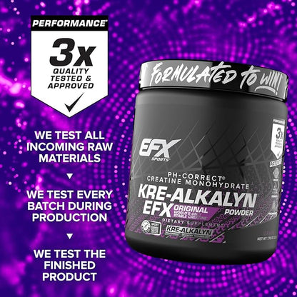 EFX Sports Kre-Alkalyn EFX Powder | pH Correct Creatine Monohydrate Powder Supplement | Strength, Muscle Growth & Performance | 110 Servings (Grape)