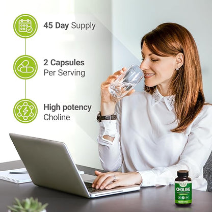 Nested Naturals Choline Bitartrate 500mg - High Potency Choline Supplements - Supports Cognitive Performance & Liver Function - 100% Vegan & Non-GMO Choline - 2-Pack (180 Vegan Capsules)