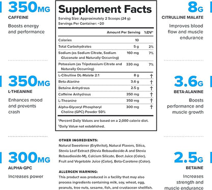 LEGION - All Natural Nitric Oxide Preworkout Drink to Boost Energy, Creatine Free, Naturally Sweetened, Beta Alanine, Citrulline, Alpha GPC (Rainbow Sherbet)