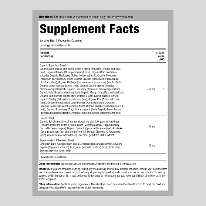 Piping Rock Fruits and Veggies Supplement | 120 Capsules | Plus 20 Fruit and Vegetables | Antioxidant Superfood Formula | Daily Multivitamin | Vegetarian, Non-GMO, Gluten Free