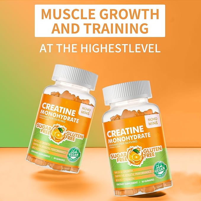 Creatine Monohydrate Gummies 5g for Men Women - Sugar Free Chewable Supplement. 180 Gummies Orange