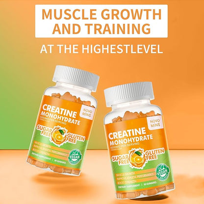 Creatine Monohydrate Gummies 5g for Men Women - Sugar Free Chewable Supplement. 180 Gummies Orange