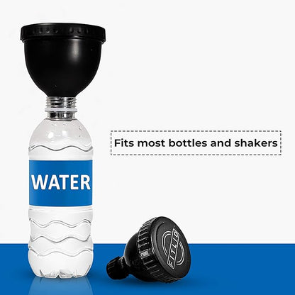 Small & Large 2-Pack Portable Protein Supplement Funnels, Great for Pre-Workout, BCAA's, and Protein Powder. Easy & Mess Free Container for Workout, Travel, to-Go, Fitness, WOD.