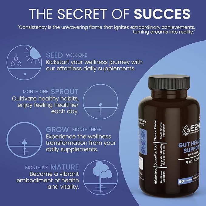 E2H Gut Support Gummies - 60 Count - Gelatin-Free, Gluten-Free, Vegan & Non-GMO