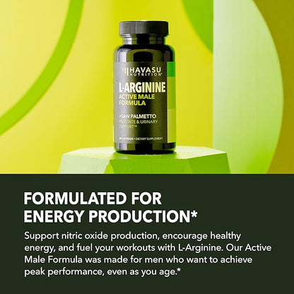 L Arginine Saw Palmetto for Men Prostate Supplement - Nitric Oxide (NO) & Prostate Support Supplement for Ultimate Male Health - Endurance Performance & Urinary Health - Vegan, 60 Count 1 Month Supply