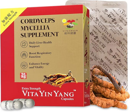 Vita Green Yin Yang Cordyceps Mycelium Herbal Supplement - Supports Respiratory Wellness, Energy, and Liver & Kidney Health - 60 Capsules