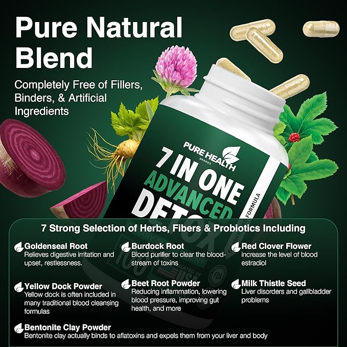 Extra Strength Fast Acting 7-in-ONE Advanced Formula - Full Body Cleanse - Detox & Liver Cleanse - Detox & Liver Repair, All Natural Toxins Remover, Healthy Cleansing Support for Liver (100 Capsule)
