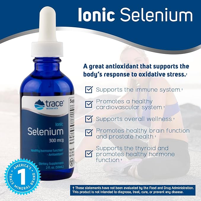 Trace Minerals | Liquid Ionic Selenium 300 mcg Dietary Supplement | Antioxidant, Supports Immunity, Thyroid Health | Vegan, Gluten Free, Non-GMO | 2 fl oz (2 pack), 96 servings