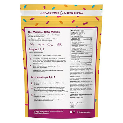 Flourish - Protein Pancake & Waffle Mix, Whey Protein Isolate & Flax Seed, Non-GMO, No Added Sugar, Superfood, High Protein & Fiber, Just Add Water - Birthday Cake, 16oz