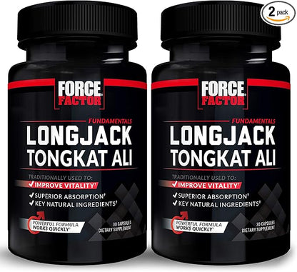 Force Factor Longjack Tongkat Ali 500mg for Men, Longjack Extract to Support Male Vitality and Improve Drive, Longjack Capsules with BioPerine Black Pepper Extract, 60 Capsules (2-Pack)