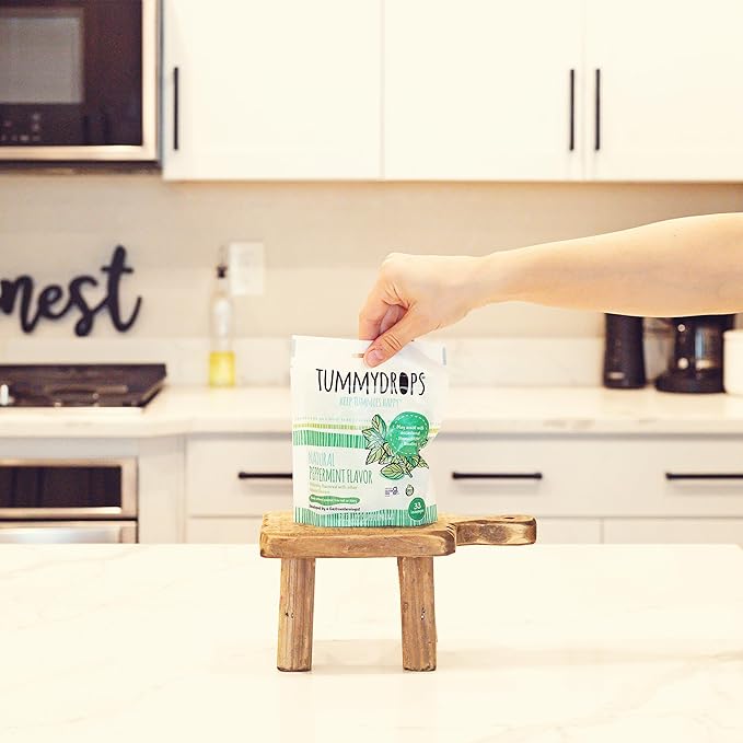 Tummydrops, Natural Peppermint, Gluten Free & Vegan, 33 Individually Wrapped Pure Peppermint Oil Lozenges Made with Organic Ingredients