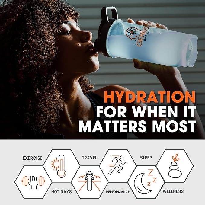 Genius Hydrate Powder Drink Mix Sour Peach Rings 50 Servings Natural Electrolyte Hydration Booster Endurance Supplement with Coconut Water Potassium Magnesium Zinc Sugar Free No Artificial Sweeteners