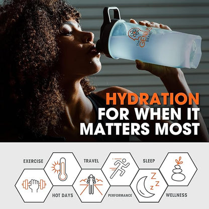 Genius Hydrate Powder Drink Mix Sour Peach Rings 50 Servings Natural Electrolyte Hydration Booster Endurance Supplement with Coconut Water Potassium Magnesium Zinc Sugar Free No Artificial Sweeteners