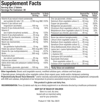 Biotics Research Bio Multi Plus Iron Free Multivitamin, Chelated Minerals, Iron Free, Emulsified Fat Soluble Vitamins, High antioxidants, SOD, Catalase 90 Tabs