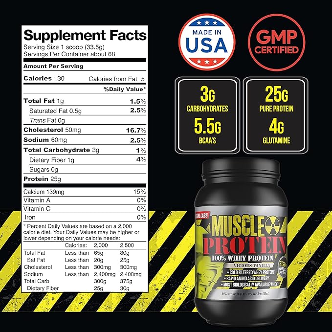 Muscle Whey Protein [5 lbs/Pack of 1]–Chocolate Flavored Protein Powder, 25,000mg Amino Acids/Serving, Cold Filtered(Packaging May Vary)