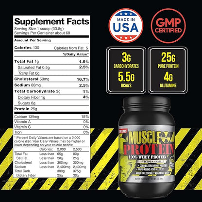 Muscle Whey Protein [5 lbs/Pack of 1]–Chocolate Flavored Protein Powder, 25,000mg Amino Acids/Serving, Cold Filtered(Packaging May Vary)