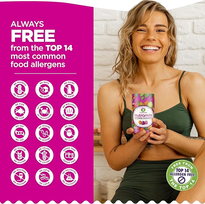 NUTRAMIN Daily Vegan Keto Multivitamin Gummies Non-GMO Natural Vitamin C, D + Zinc for Immunity, Plant-Based, Sugar-Free, Nut-Free, Gluten-Free, Biotin, Vitamin A, B, B6, B12 & More 90 Count, 45 Days