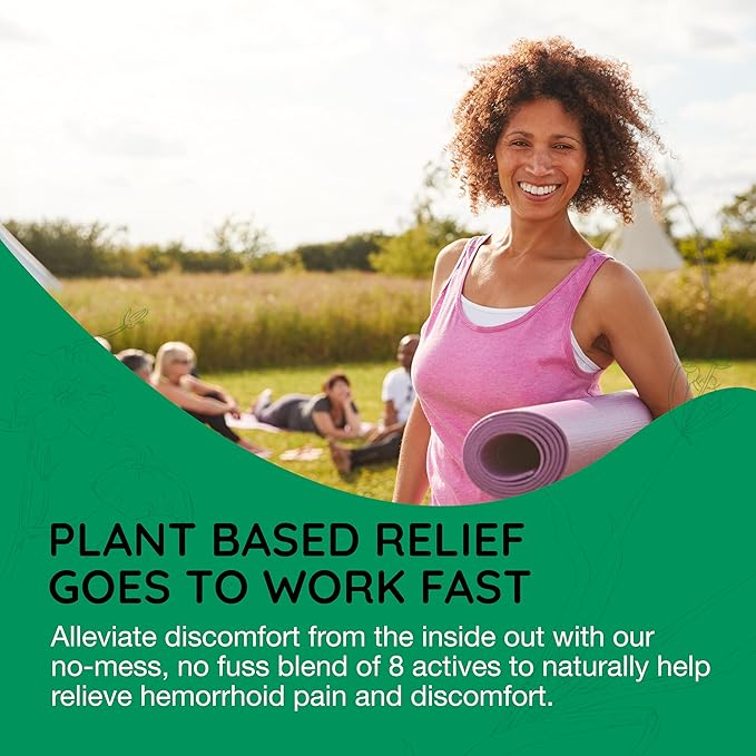 BHI Natural Hemorrhoid Relief Soothes Burning, Swelling, Itching, Rectal Pain & Discomfort 8 Maximum Strength Homeopathic Active Ingredients Ease from The Inside for Women & Men - 100 Tablets