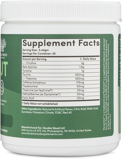 Pre Workout Powder for Men & Women (30 Servings of Caffeine, Beta Alanine, L-Citrulline, Dynamine, L-Theanine, Taurine, Theacrine, & More) Preworkout Powder with Scoop by Double Wood (Fruit Punch)