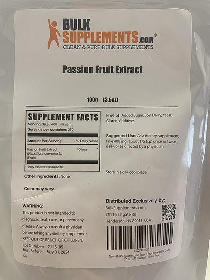 BulkSupplements.com Passion Fruit Extract Powder - Passion Fruit Supplement, Passion Fruit Powder - Gluten Free & No Added Sugar, 400mg per Serving, 100g (3.5 oz) (Pack of 1)
