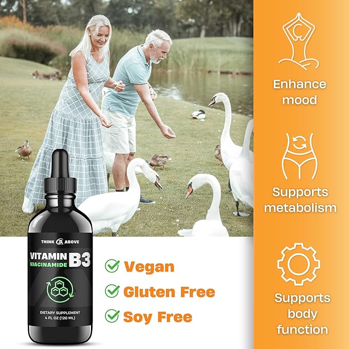 Liquid Vitamin B3 (as Niacinamide) Supplement - Non Flush Form of Niacin - Convenient Niacin Drops for Women and Men - 4 oz (120ml)