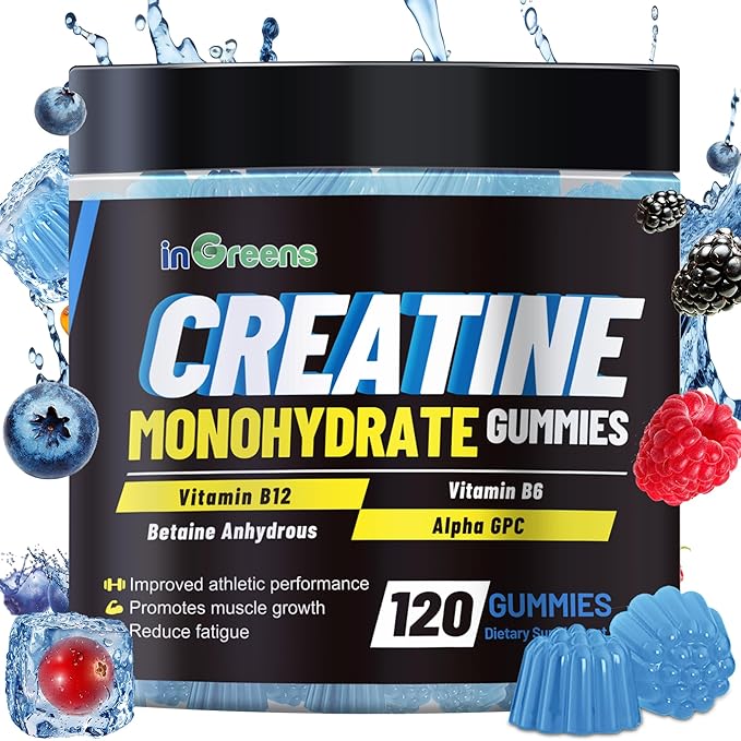 Creatine Monohydrate Gummies 6g for Men & Women, Potent Creatine Supplement, Chewables Creatine for Energy Boost, Increase Strength and Build Muscle, Gluten-Free, Sugar Free,120 Count