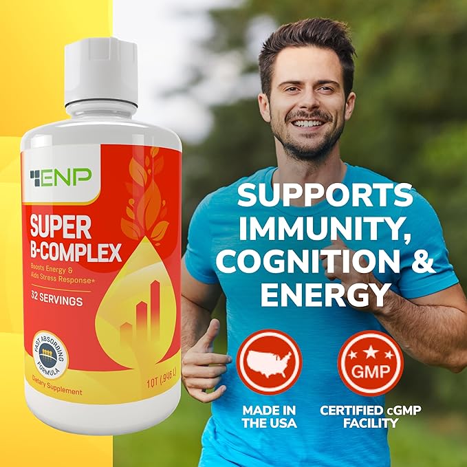 Super B Complex Liquid Vitamin Supplement | 500mg B12 and 50mg B6 | 32oz. | Liquid B-Complex Vitamins Boost Energy, Aid Stress Response | Effective Natural Products